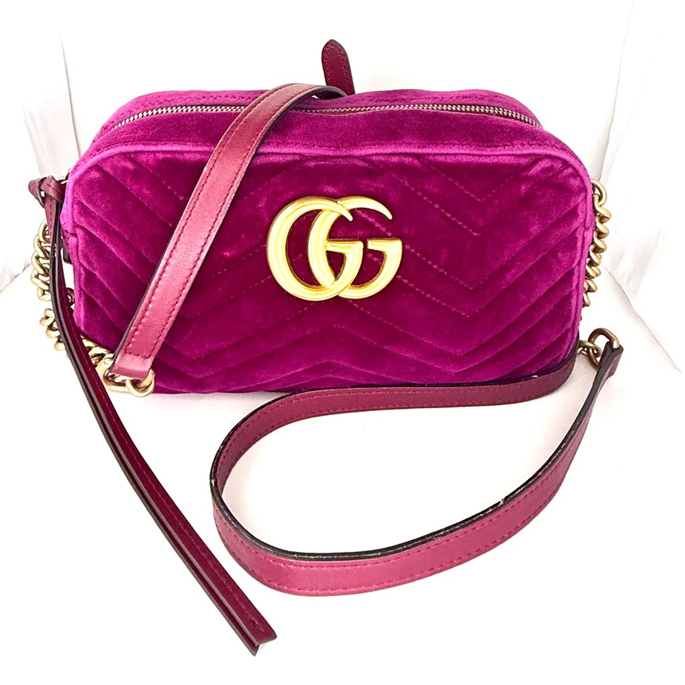 Gucci GG Velvet Marmont Camera Bag, Fuchsia